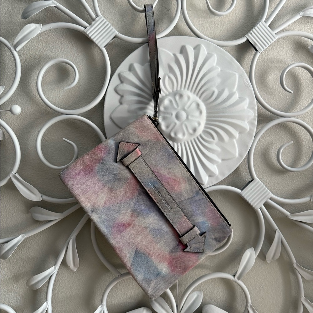 NEW Leather Aimee Kestenberg Melville Zippered Pouch Brushed Metallic & Gunmetal